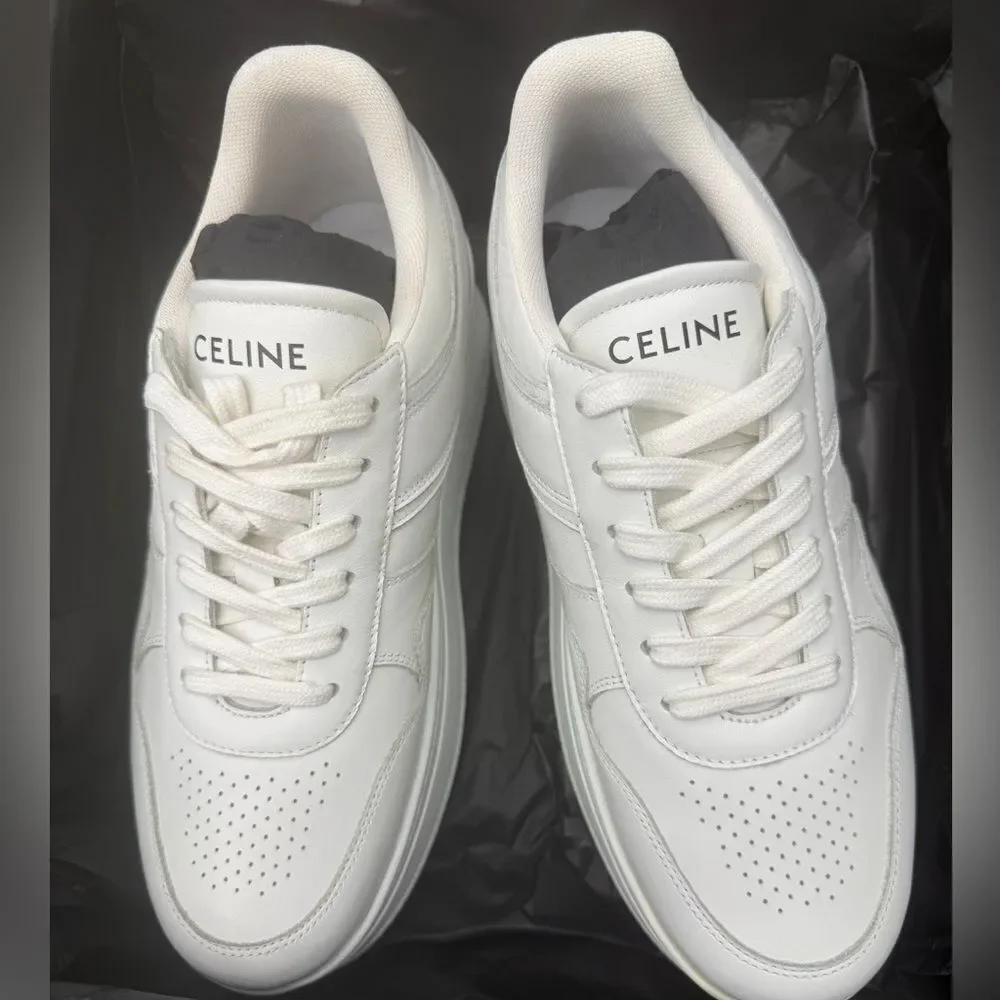 CELINE BLOCK SNEAKERS 50mm WEDGE OUTSOLE IN CALFSKIN Optic White Size 39